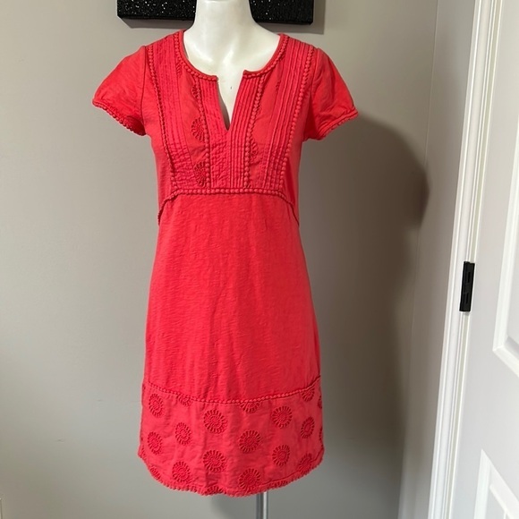 Boden Clio Broderie Crochet Jersey Notch Neck Dress Red Size 2 - Picture 2 of 12